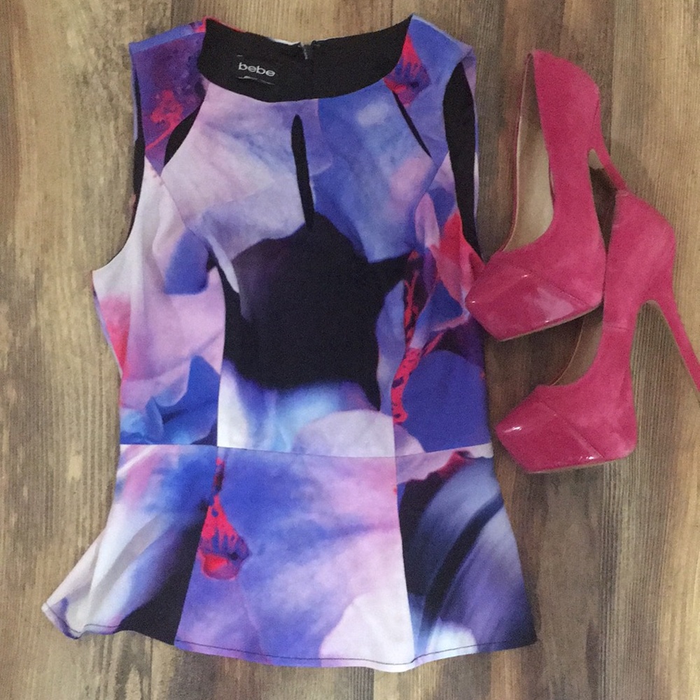 Colorful Bebe Sleeveless Peplum Top 🌺